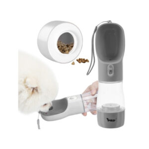 Бутилка/поилка за вода с купа за храна за кучета и котки 200 мл