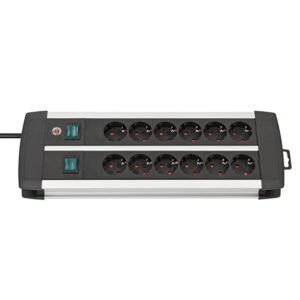 Brennenstuhl Premium-Alu-Line 1391000908 двоен разклонител със 12 гнезда