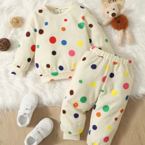 Бебешки комплект блуза с дълъг ръкав и пантaлон с принт на точки