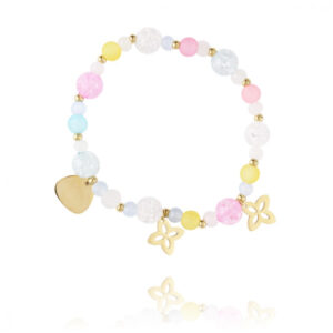 Еластична свежа гривна с перли изработена от стомана с 14к златно покритие