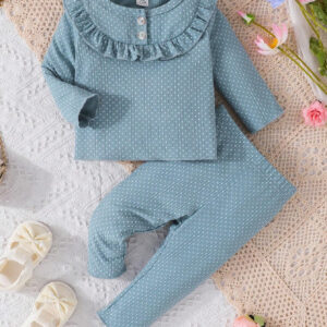 Детски комплект за момичета, синя блуза с дълъг ръкав и клин