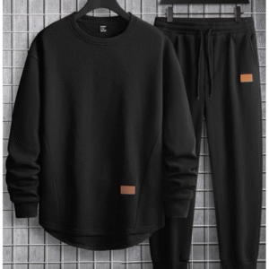 SHEIN изчистен спортен мъжки комплект, блуза и панталон в черен цвят