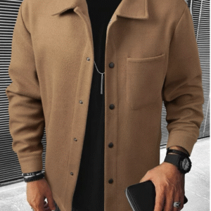 Мъжко елегантно кафяво палто с яка и джоб