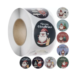 Коледни самозалепващи стикери за подаръци, картички и опаковки, ролка от 500 броя